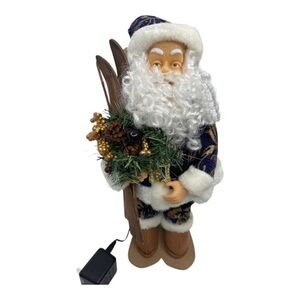 Vintage Santa Claus Fibre Optic Midnight Blue Ski Holiday Lighted 18” Tall Doll